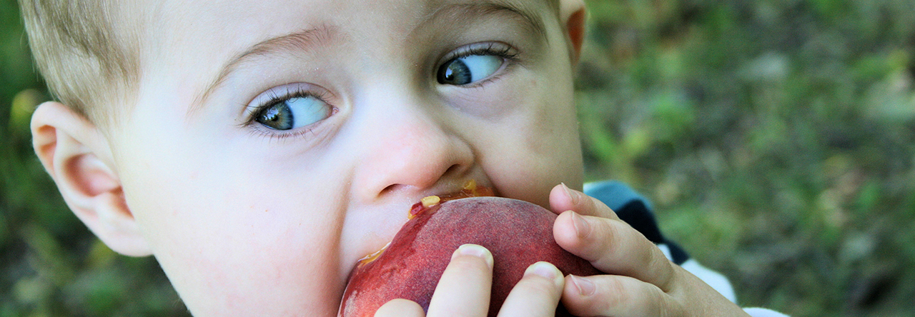 Little Boy Eating A Peach